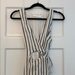 Black and white striped wrap midi dress